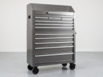 41 in. gunmetal grey rolling tool chest and cabinet in a home garage
