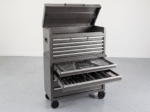 Rolling tool cabinet seen from the side with casters