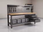 Workbench drawers and lower shelf seen from the side